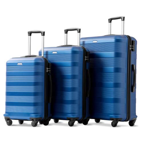 SEAPHY 3 Pieces Luggage Set Hard Shell Lightweight Spinner 4 Wheels Suitcase Luggage, Sapphire