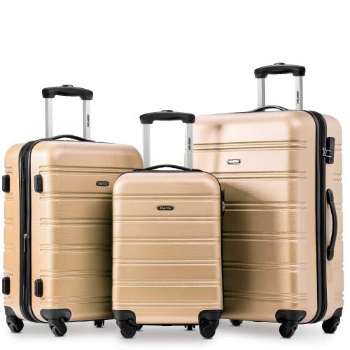 SEAPHY Travelhouse Merax Set of 3 Luggage Expandable Lightweight 4 Wheels Spinner Travel Trolley Suitcase Lock Luggage Set (Golden)