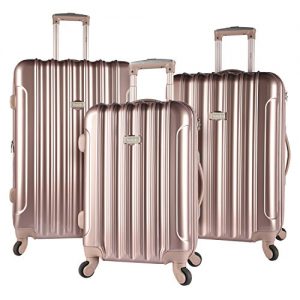 Ensemble de valises à 3 roues kensie, design métallisé léger, option couleur or rose